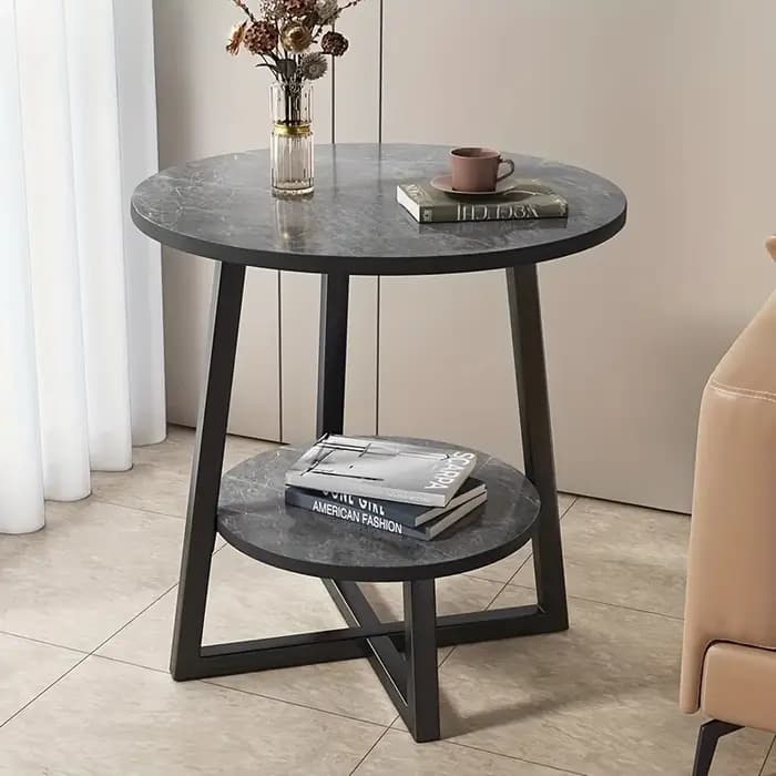 Table basse double couche avec étagère de rangement – Côté canapé moderne