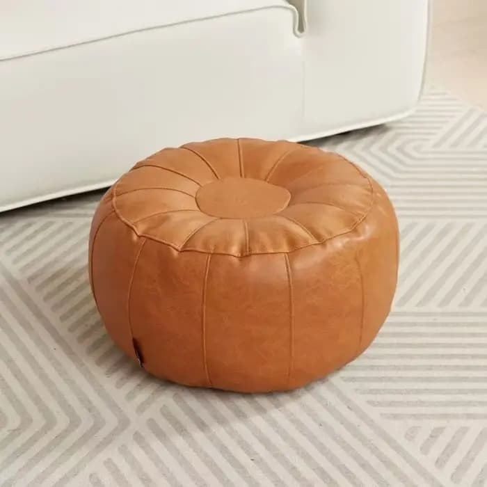 Pouf de rangement rond en similicuir non rembourré