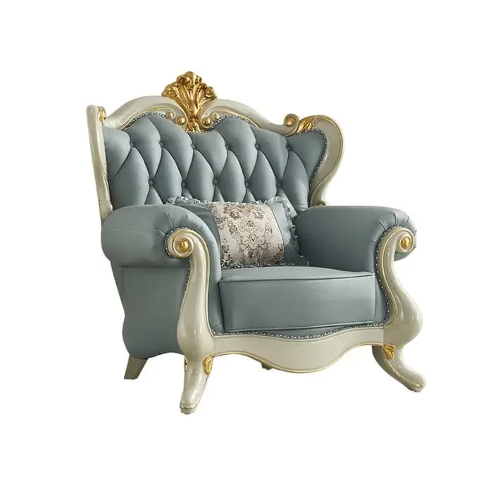 Ensemble de canapés 3 pièces de luxe européen et américain en cuir pleine fleur et bois massif gris