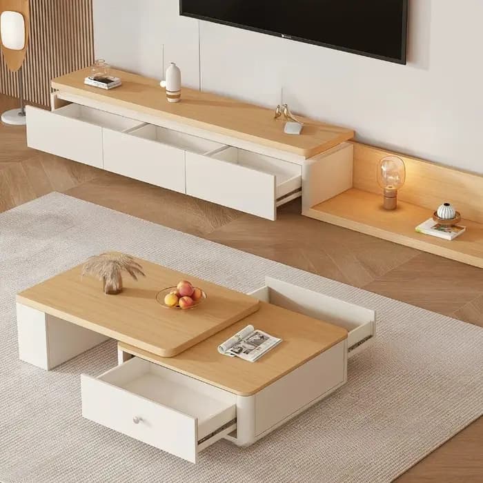 Meuble TV de sol en bois massif pour salon