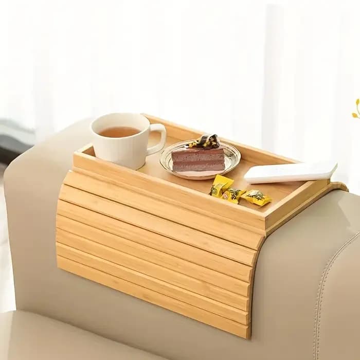 Plateau de bras de canapé en bambou, assiette de collation pliable, plateau de rangement de Table d'