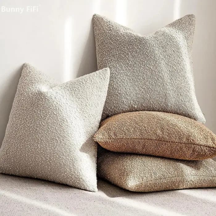 Housse de coussin à boucle solide, gris ivoire, Camel, Design doux bouffant, Texture, taie d'oreiller pour canapé, confortable, 18x18 pouces, 45x45cm
