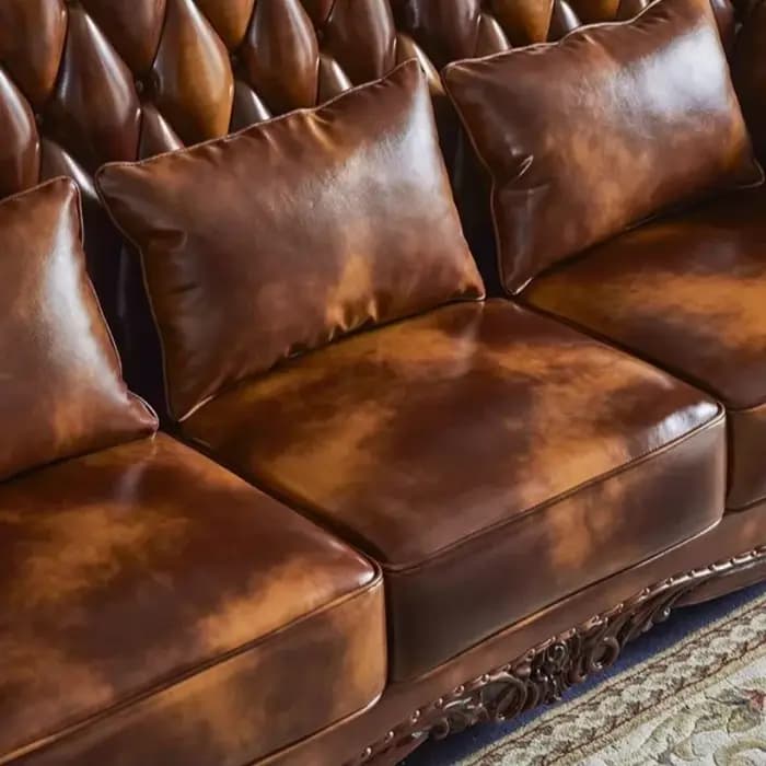 Ensemble de canapés 3 pièces de luxe vintage européen et américain en cuir pleine fleur de première qualité