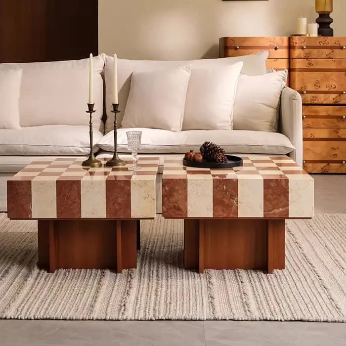 Tables basses nordiques en marbre avec cadre transparent