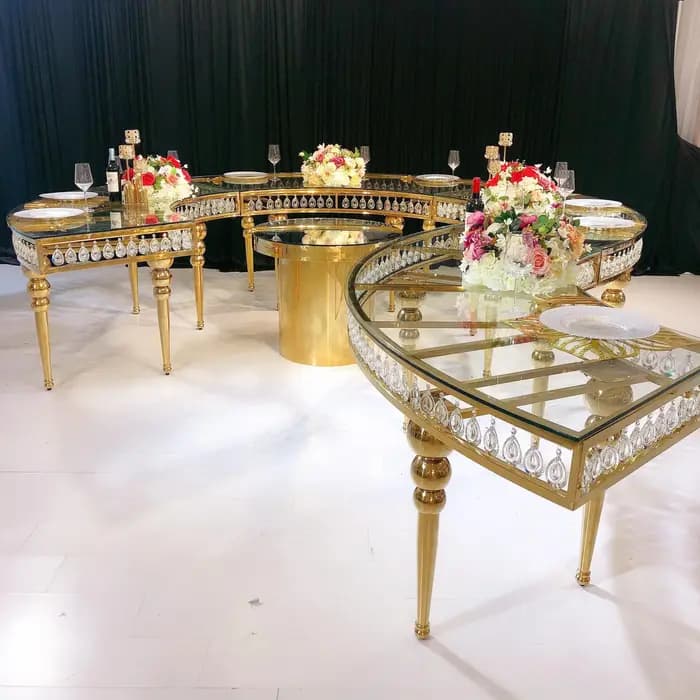Serpentine Table Luxury glass top gold stainless steel wedding