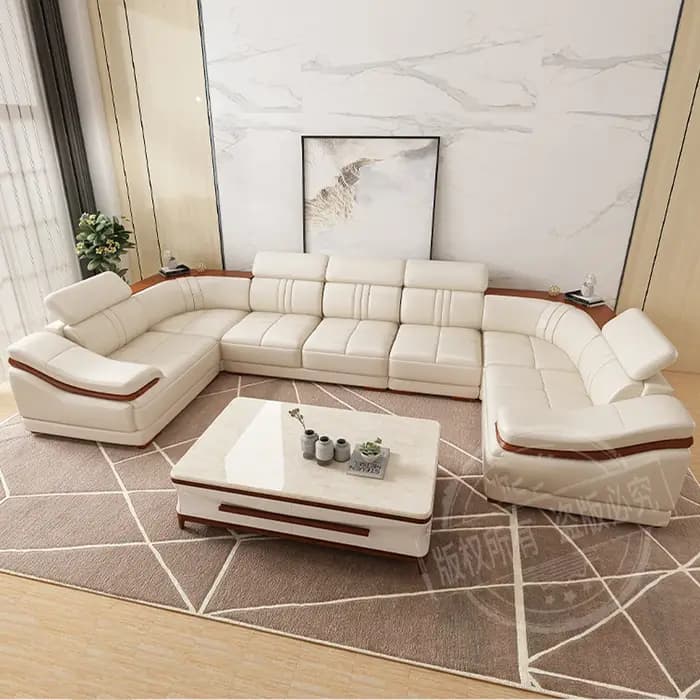 Ensemble de canapé sectionnel élégant en cuir véritable avec porte-gobelets