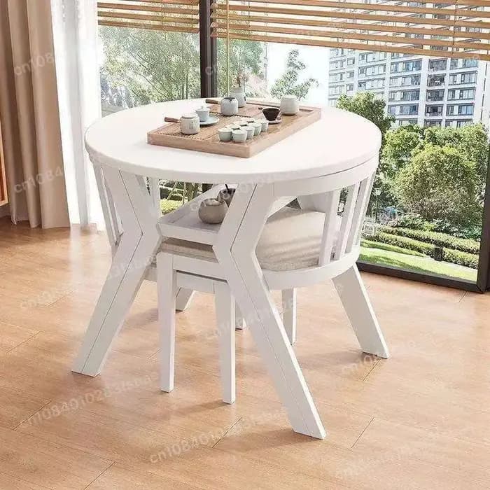 Ensemble de salon de jardin 3 pièces en bois massif : petite table ronde et 2 chaises – Mobilier d'intérieur et de terrasse