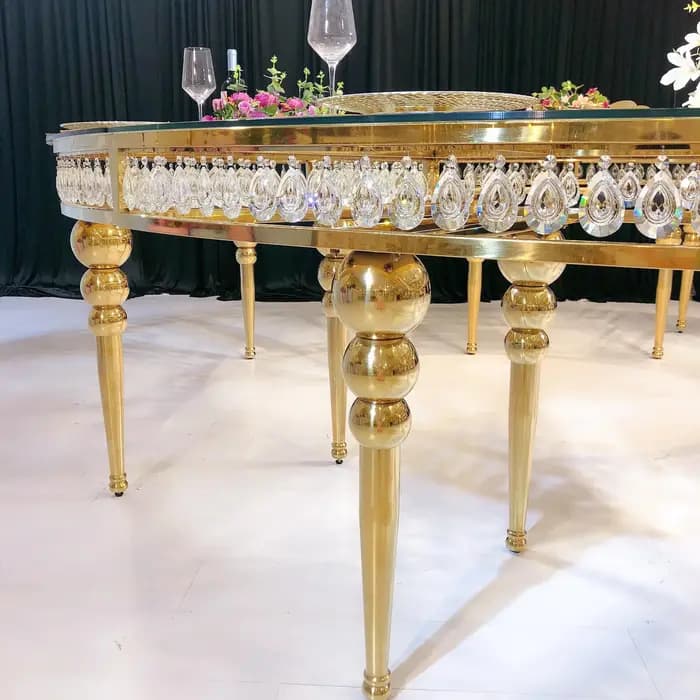Serpentine Table Luxury glass top gold stainless steel wedding