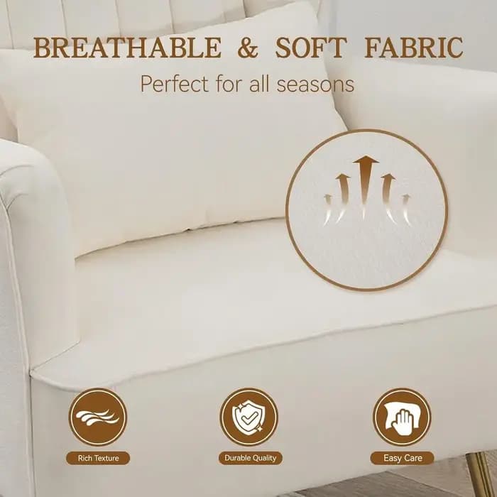 Fauteuil à oreilles blanc moderne du milieu du siècle, avec oreiller et pieds dorés, coussin de 8.5