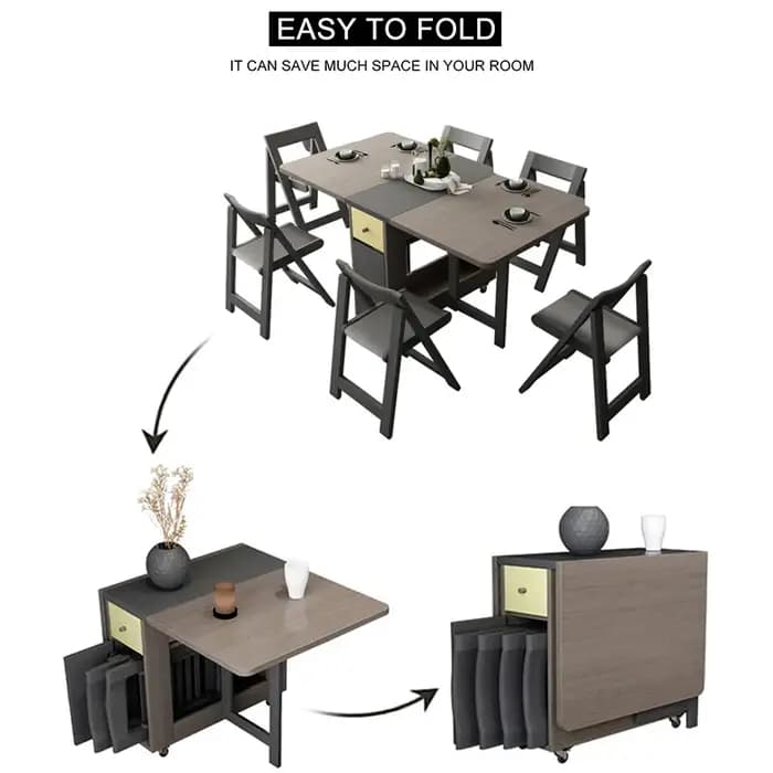 Table de Salle à Manger Pliante avec Rangement T1 et Deux Tiroirs de Rangement