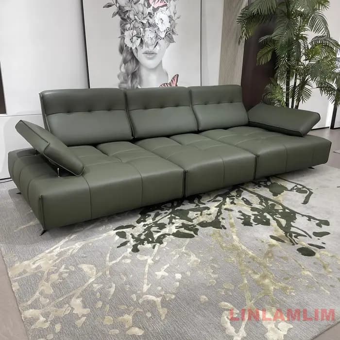 Linlamlim Canapé-lit inclinable électrique moderne – Canapé sectionnel réglable en cuir véritable avec accoudoirs