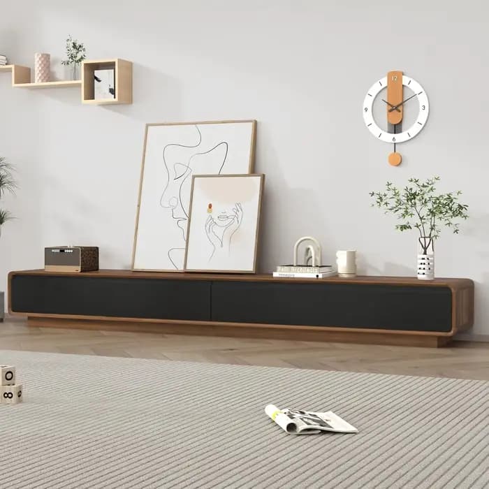 Meuble TV flottant 94,5 pouces, console multimédia avec 2 tiroirs, fixation murale, pour salon, en n