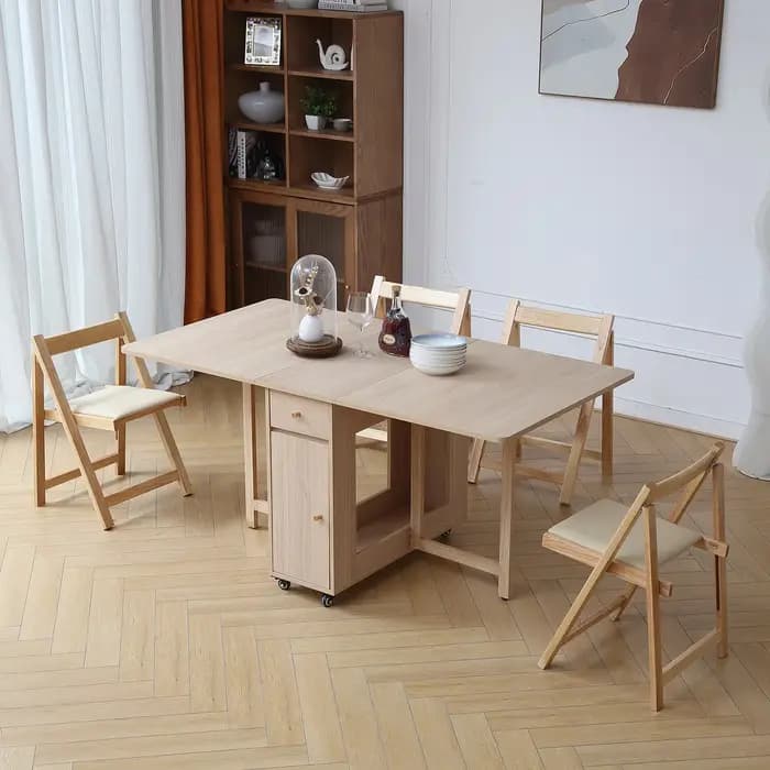 Table de salle à manger pliante extensible avec cuir chevelu tombant