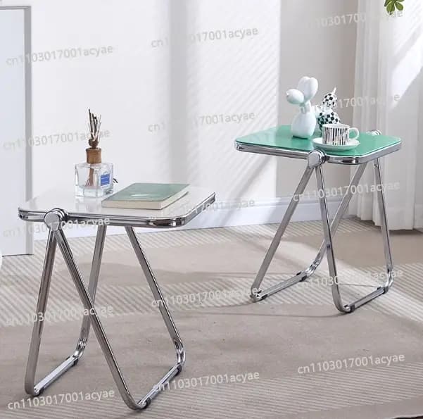 Table d'appoint pliante en acrylique - Table basse transparente pour salon, coin canapé et balcon