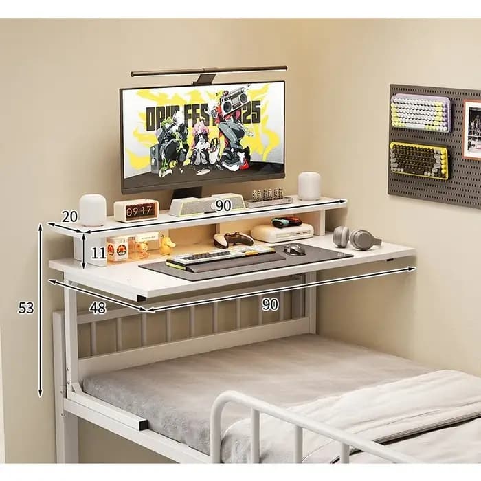 Lit de dortoir, bureau d'ordinateur