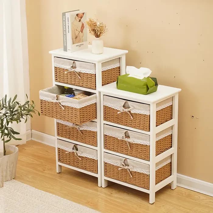 Armoire de rangement en bois massif avec tiroir tissé minimaliste moderne