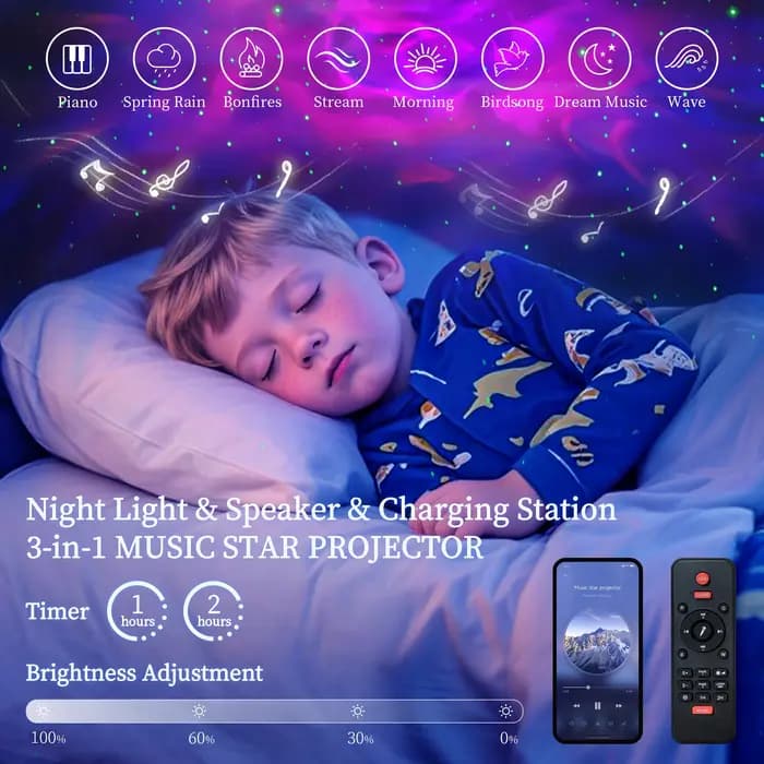 Cadre de lit Queen LED avec rangement, projecteur d'étoiles, station de recharge, tête de lit à 2 ni