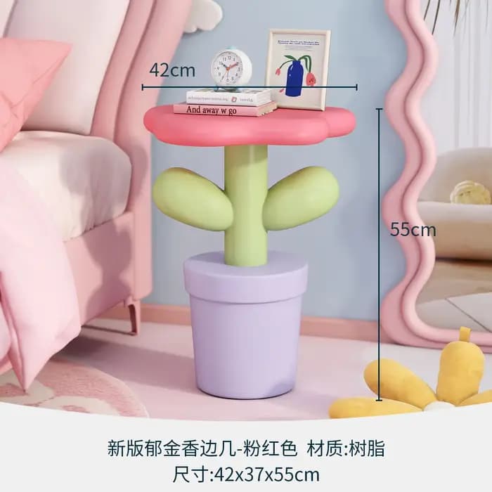 Table d'appoint design moderne, petite table colorée en forme de tulipe rose dopamine, gain de place