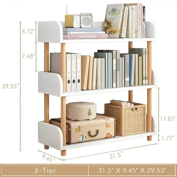 Bibliothèque ouverte en bois – Bibliothèque d'exposition moderne avec bord supérieur et cadre en bois massif pour la maison et le bureau, armoire de rangement