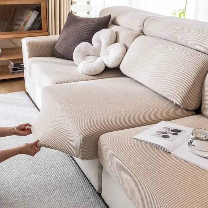 Housse de coussin de siège de canapé amovible extensible en Jacquard à rayures épaisses
