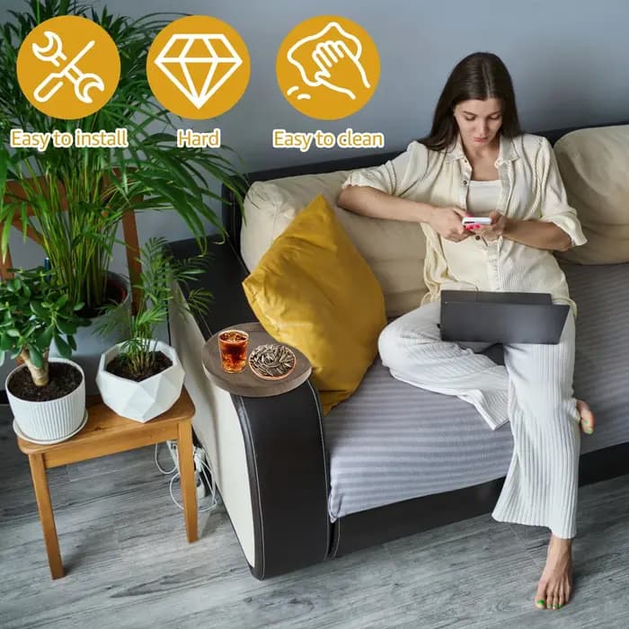 Plateau de rangement pour accoudoir de canapé en bois