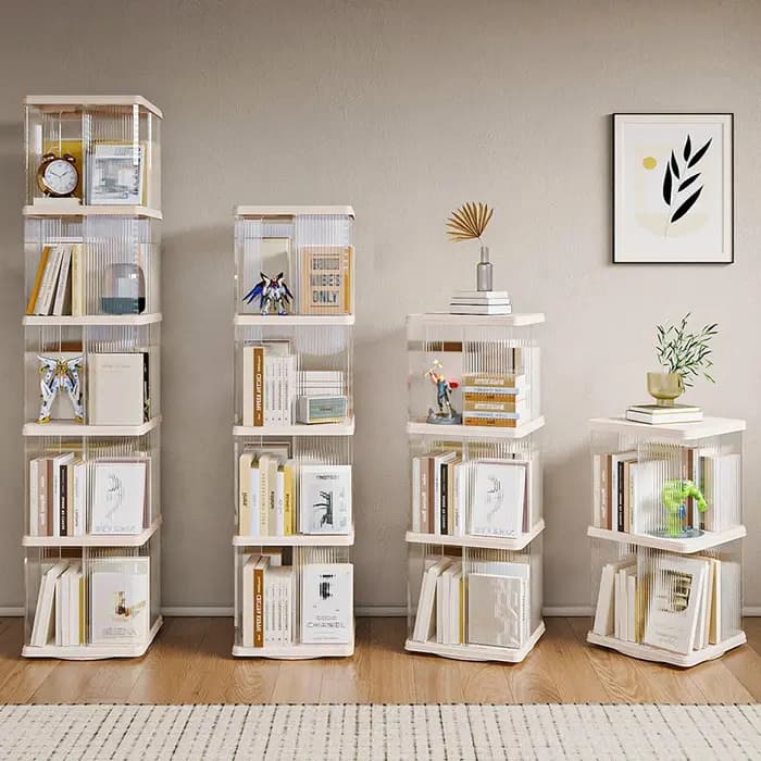Bibliothèque rotative à 3 ou 5 niveaux, étagère de rangement transparente au sol, bibliothèque pour