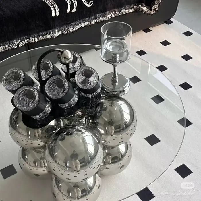 Table basse moderne à plateau en verre avec base sphérique en métal, table centrale ronde de luxe po