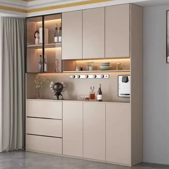 Buffet autoportant avec portes en verre et portes de proximité, grande armoire de cuisine moderne, b
