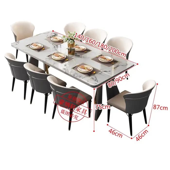 Table à manger de salon moderne de luxe italie rectangulaire étanche 8 personnes pieds