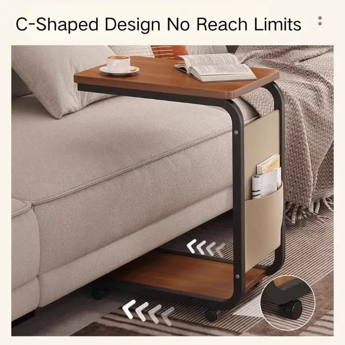 Table d'appoint en forme de C à 2 niveaux avec rangement ouvert