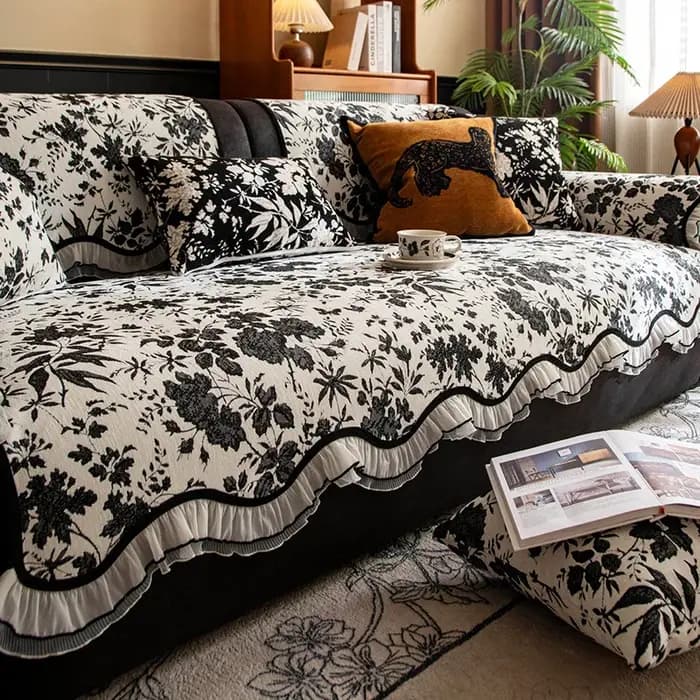 Housses de canapé universelles en chenille antidérapantes à motif végétal, de forme irrégulière, hau
