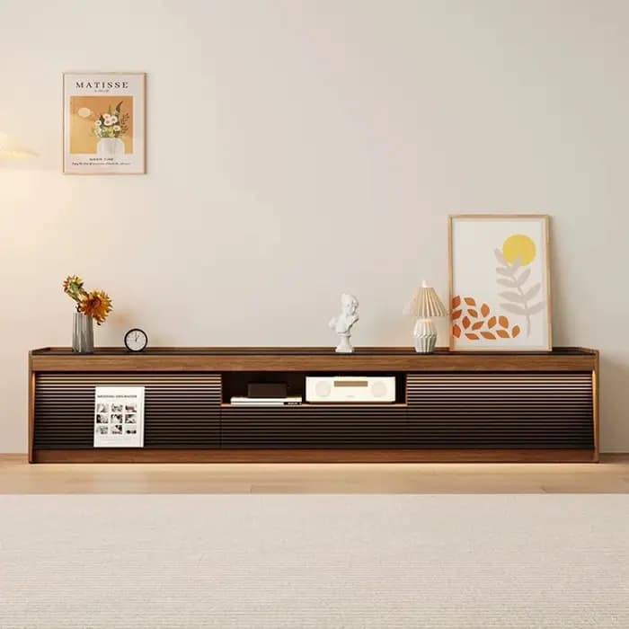 Meuble TV bas en bois brillant de luxe pour chambre et salon, avec tiroirs, style moderne, accessoires de maison
