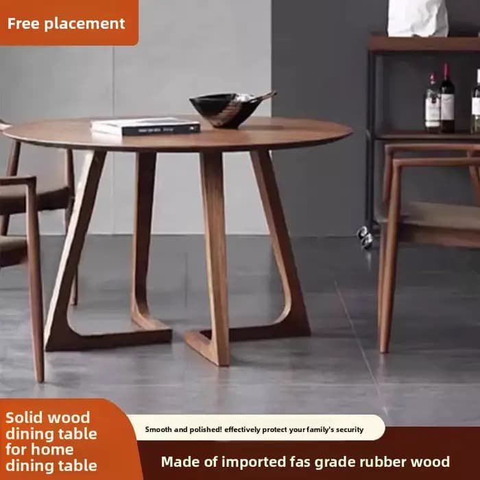 Table de salle à manger ronde en bois massif de caoutchouc