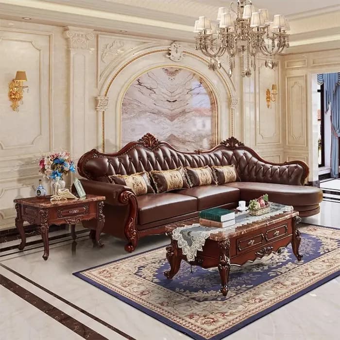 Canapé de salon de luxe minimaliste en cuir véritable