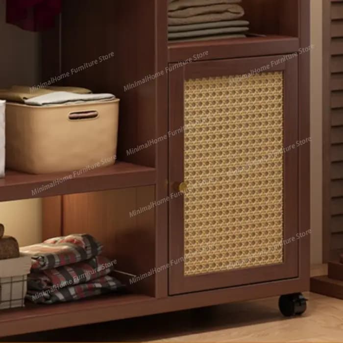 Armoire en bois massif amovible avec miroir, placard rotatif pour vêtements, meuble de chambre à cou