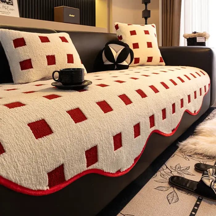 Coussin de canapé en peluche à carreaux irréguliers