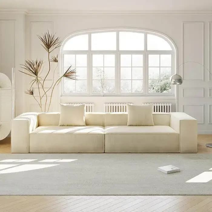 Canapé droit minimaliste italien en tissu couleur crème