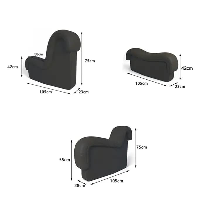 Canapé modulaire incurvé en cuir noir de luxe, unique, style serpent