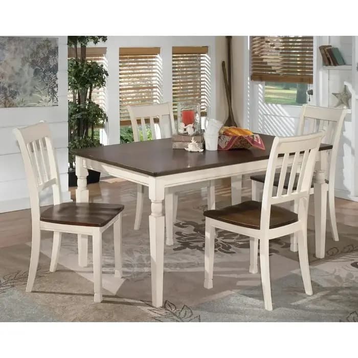 Pour Table à manger Whitesburg Cottage Râteau Dossier Chaise de salle à manger Marron et Blanc cassé