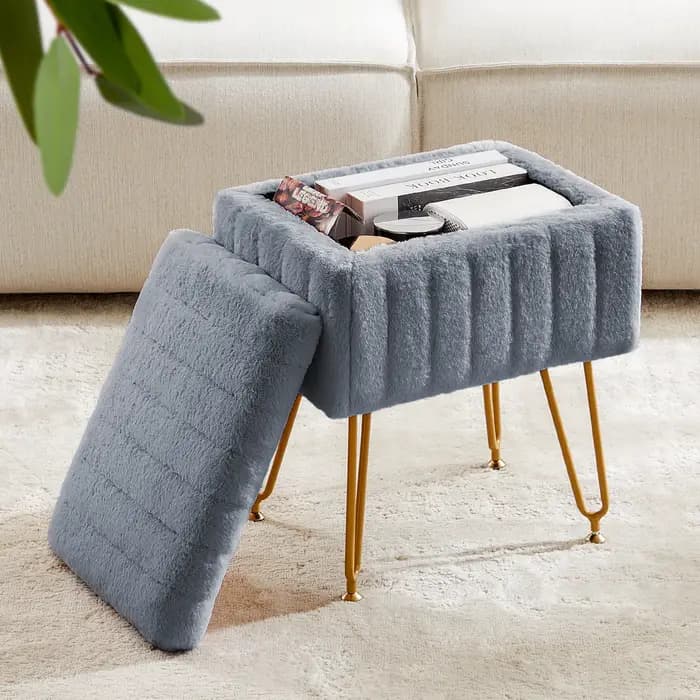 JHK – tabourets et poufs de rangement cachés en fausse fourrure pour salon