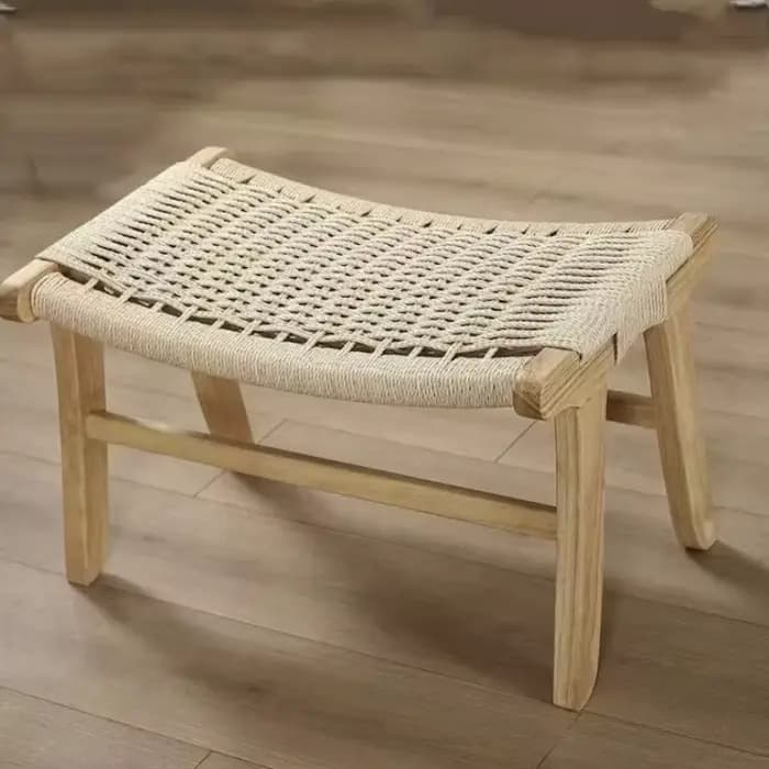 Tabouret bas tissé en bois massif fabriqué à la main