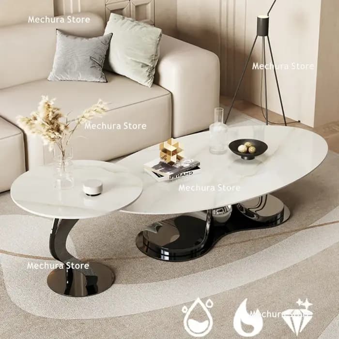 Tables basses de luxe légères avec plaque de roche, pour salon, ovales minimalistes italiennes, nouv