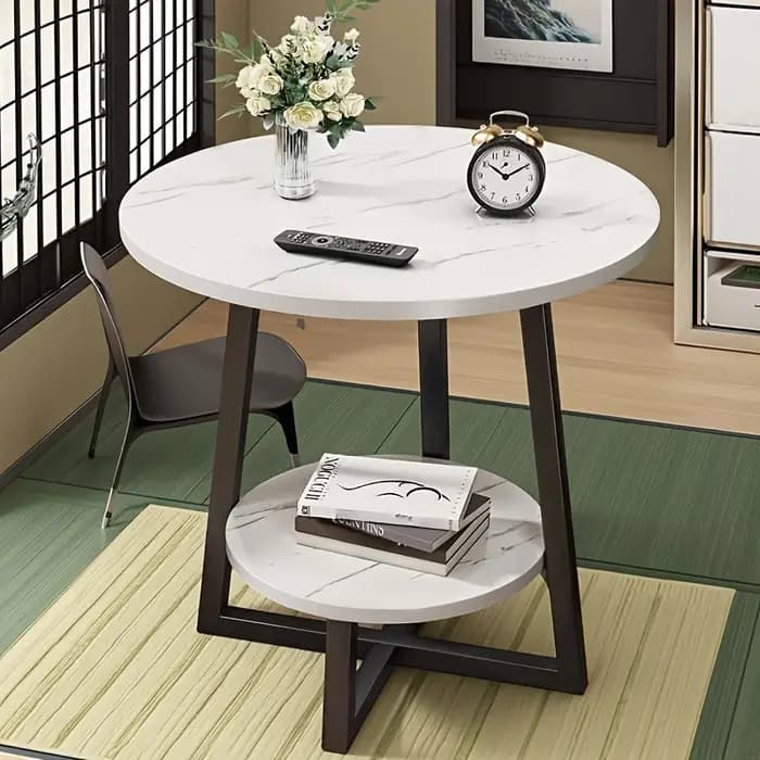Table basse double couche avec étagère de rangement – Côté canapé moderne