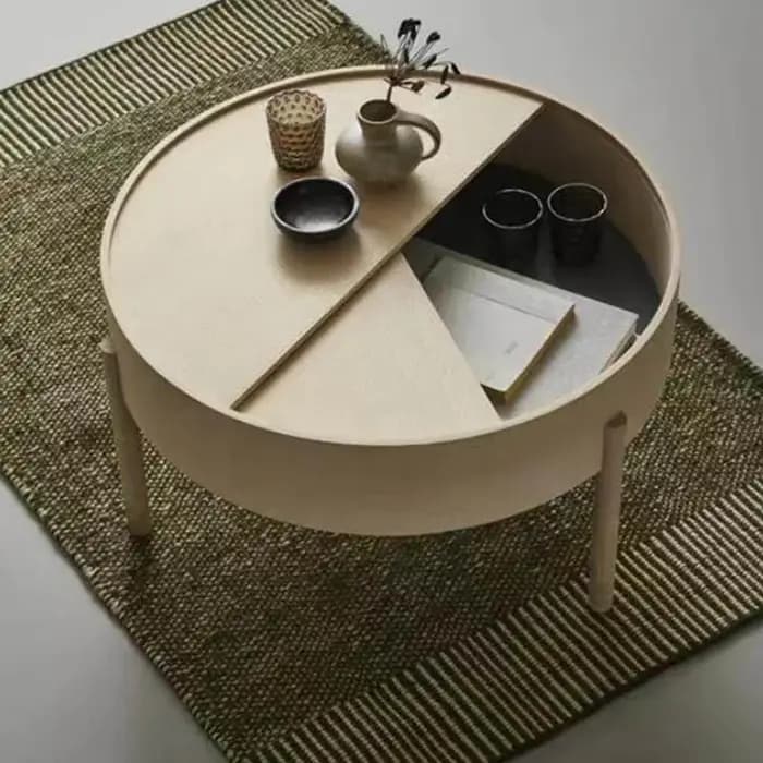 Table basse neutre Vintage ronde rustique chambre avec rangement