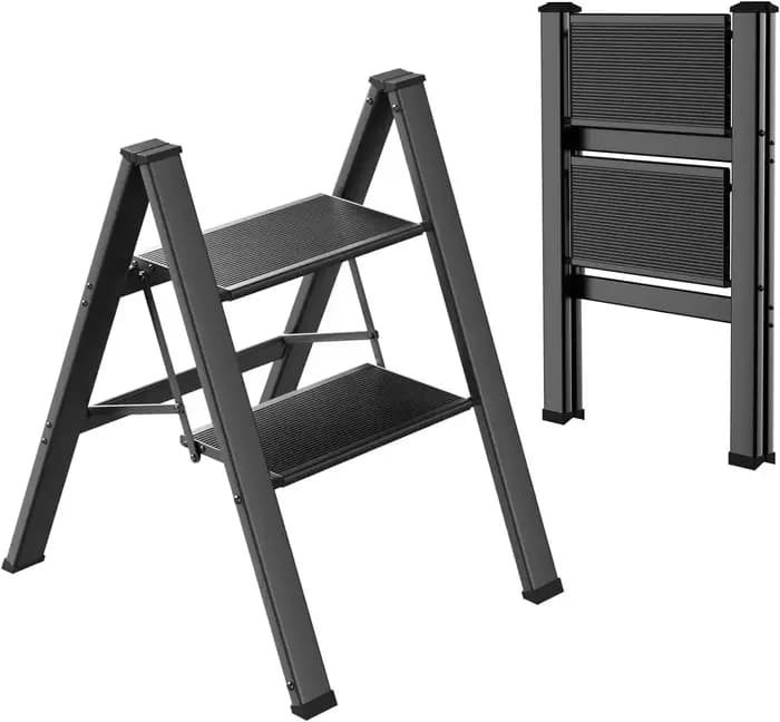 Escabeau Pliant en Aluminium avec Large Pédale Antidérapante