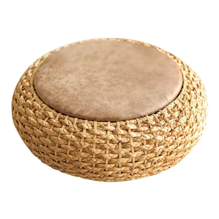 Tabouret pouf rond moderne avec siège en cuir PU, coussin de méditation de yoga au sol, meubles de t