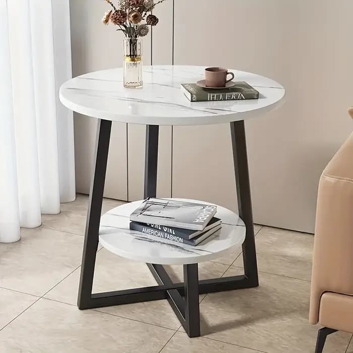 Table basse double couche avec étagère de rangement – Côté canapé moderne