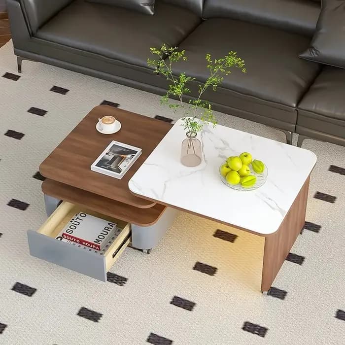 Table basse en dalle de roche de style médiéval pour salon