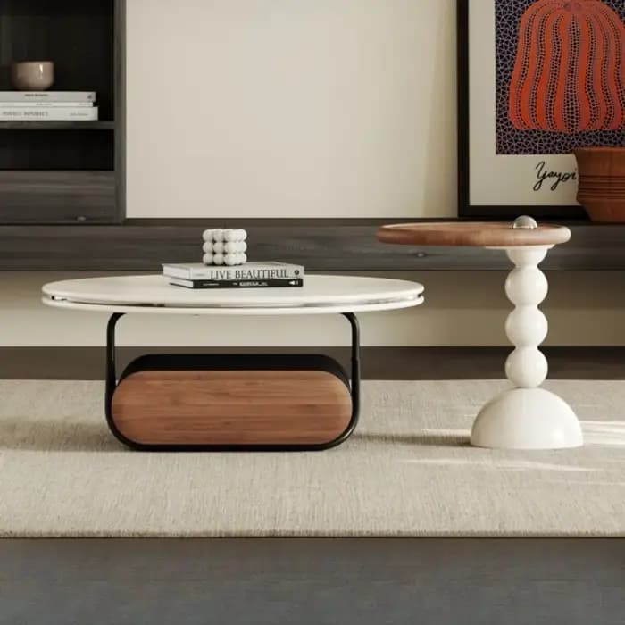 Table basse ronde De luxe coin design Cool Tables minimalistes livres Premium Mesas De Centro Para Sala meubles De maison