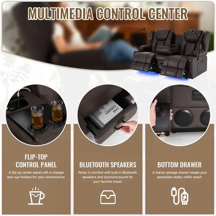 Redlife causeuse canapé inclinable électrique pour personnes âgées, Massage et chaleur, double moteu
